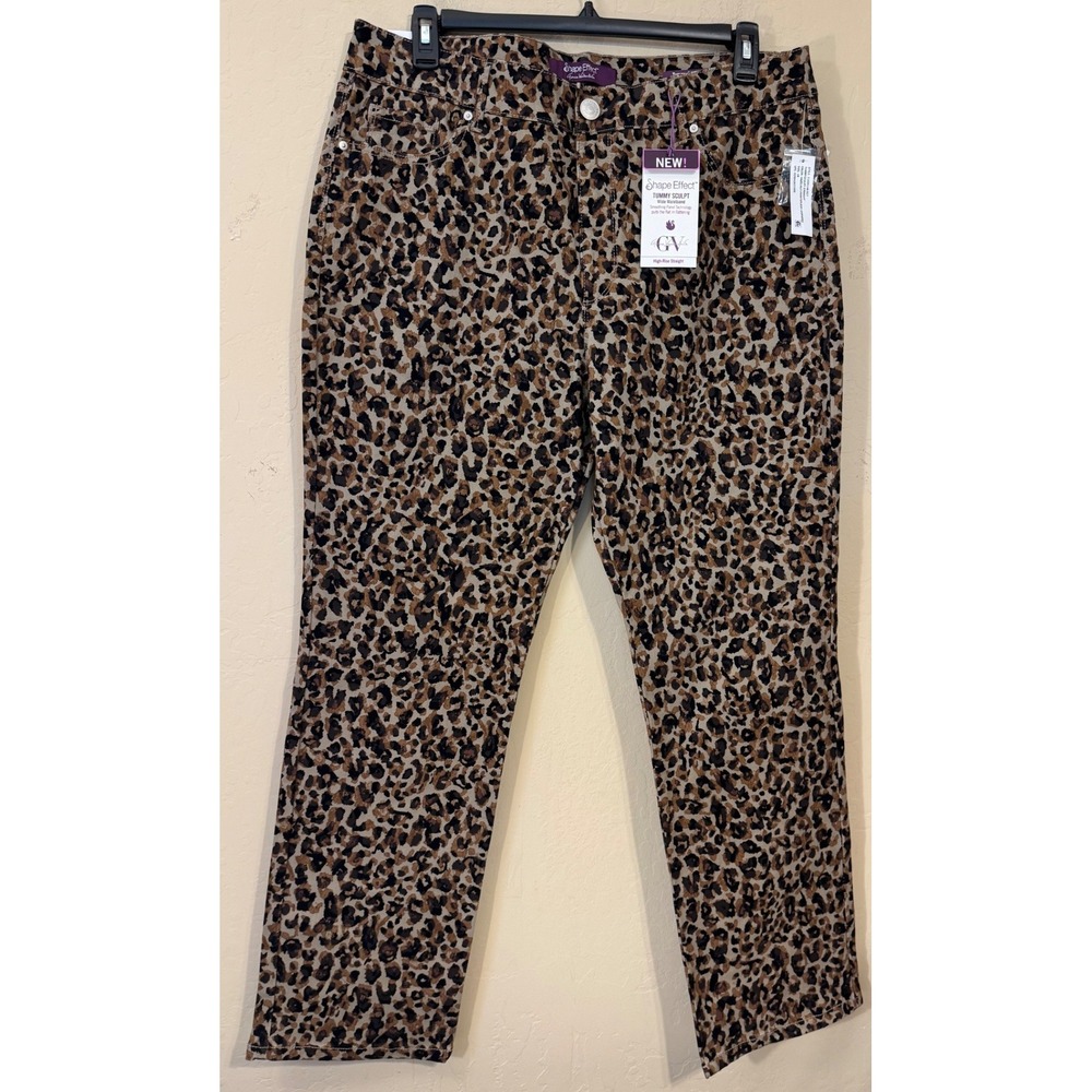Gloria Vanderbilt Shape Effect Pants Women 18 Brown Leopard Tummy Sculpt Leg NEW